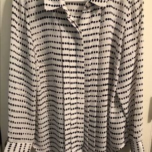 Cold Water Creek Sz PM 10-12 Polyester Long Sleeve Button Down White/Black Dots